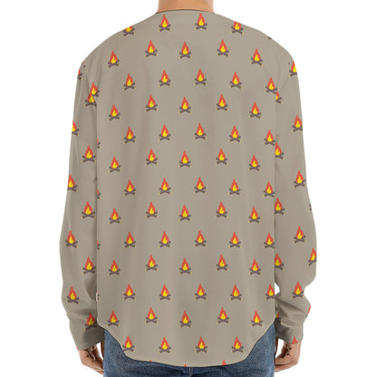Camping Fire Pattern Print Long Sleeve Baseball Jersey