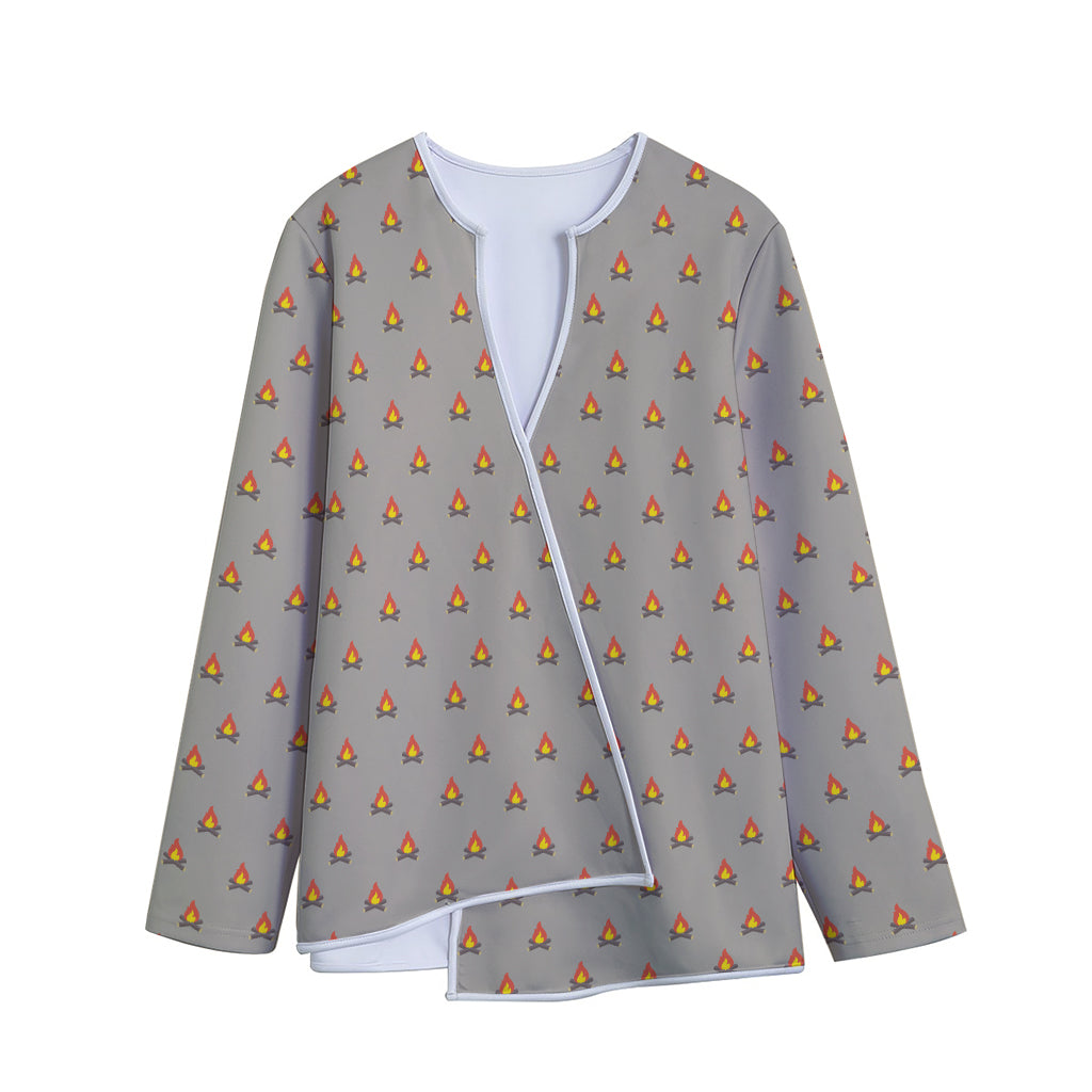 Camping Fire Pattern Print Long Sleeve Short Coat