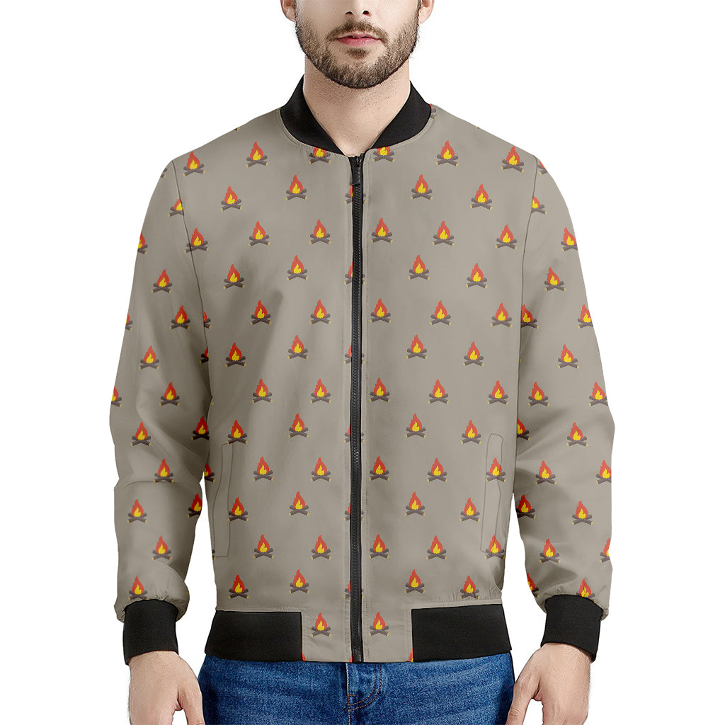 Camping Fire Pattern Print Men's Bomber Jacket