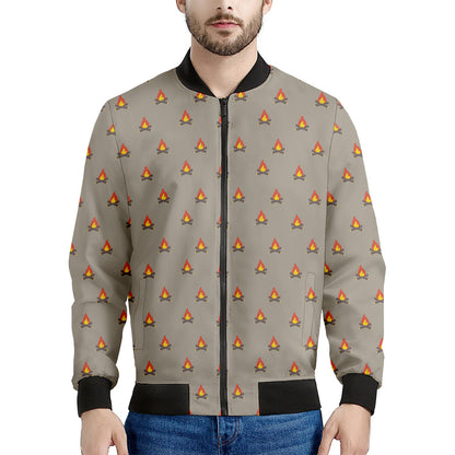 Camping Fire Pattern Print Men's Bomber Jacket