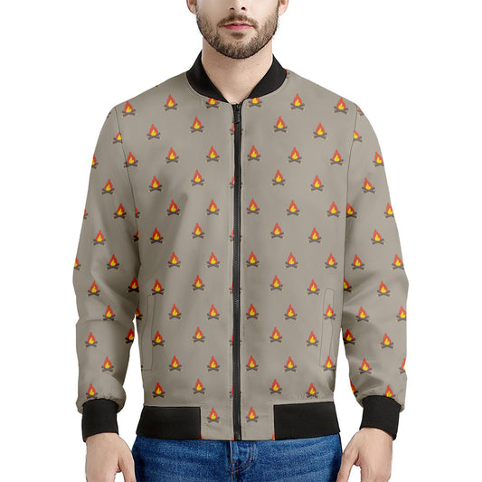 Camping Fire Pattern Print Men's Bomber Jacket