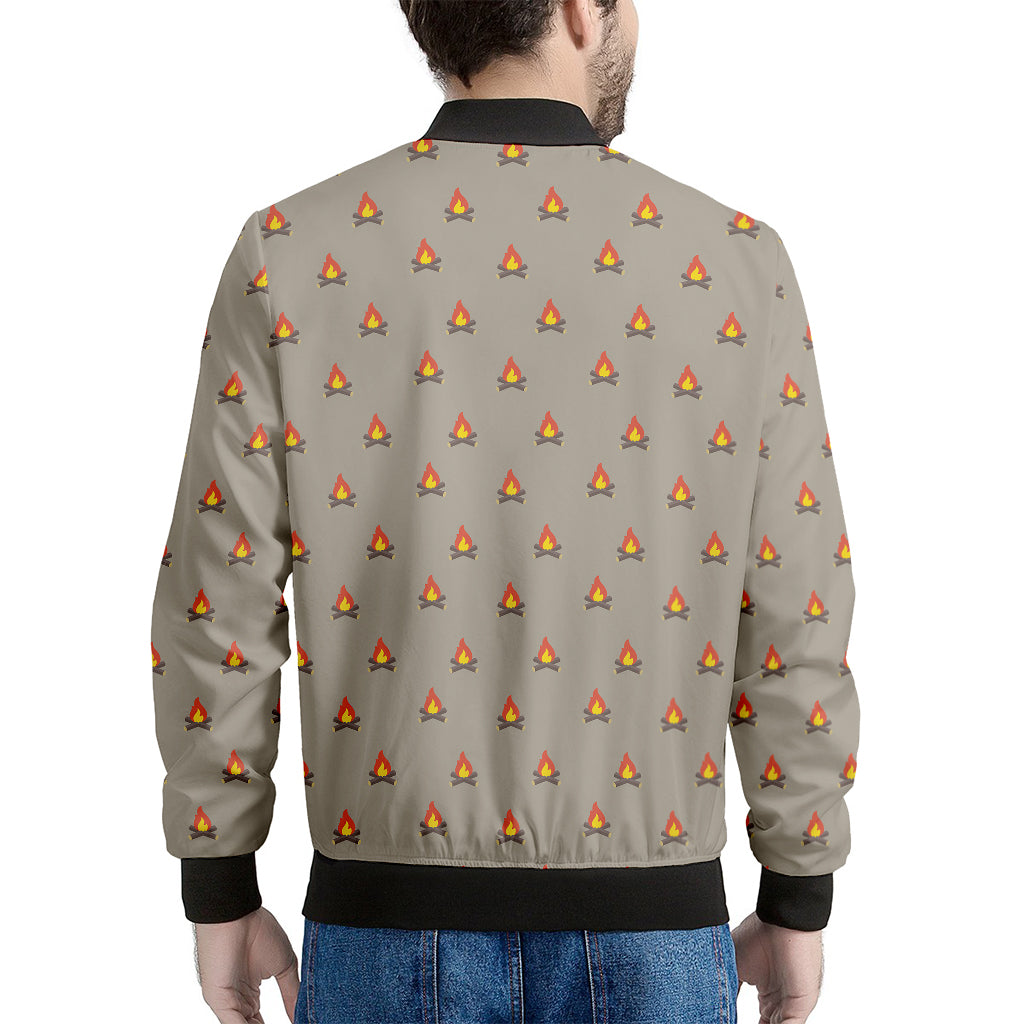 Camping Fire Pattern Print Men's Bomber Jacket