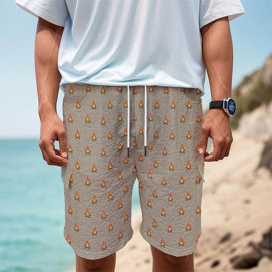 Camping Fire Pattern Print Men's Cargo Shorts