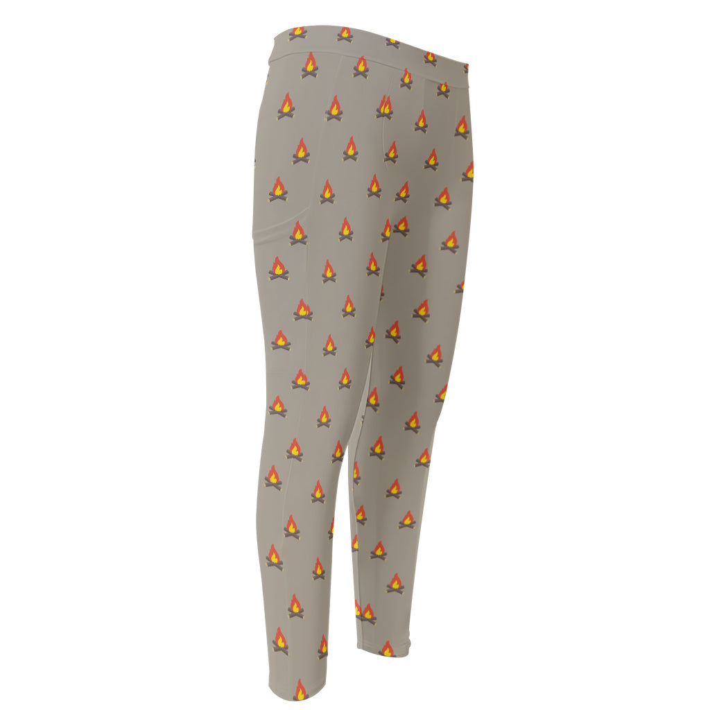 Camping Fire Pattern Print Men's Compression Pants