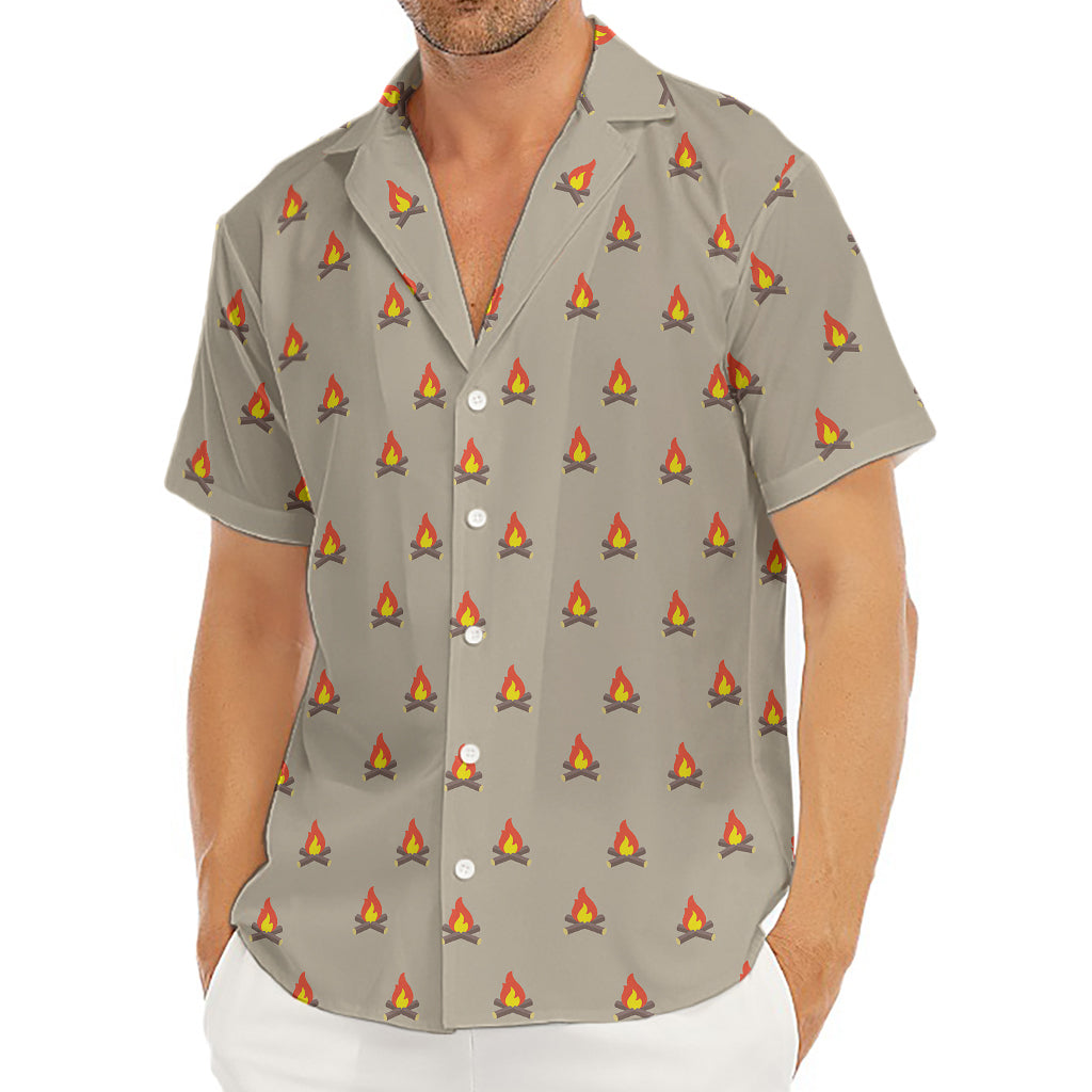 Camping Fire Pattern Print Men's Deep V-Neck Shirt