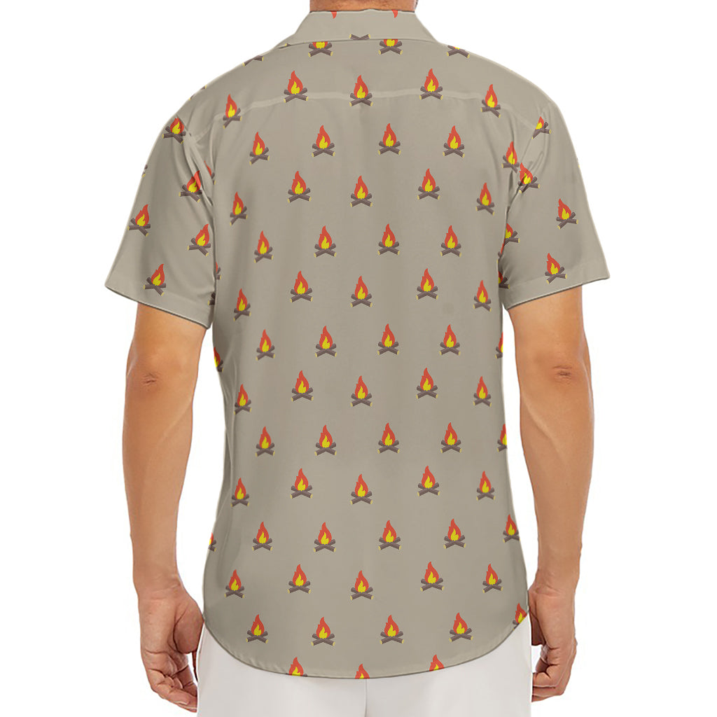 Camping Fire Pattern Print Men's Deep V-Neck Shirt