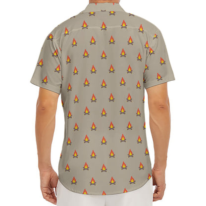 Camping Fire Pattern Print Men's Deep V-Neck Shirt