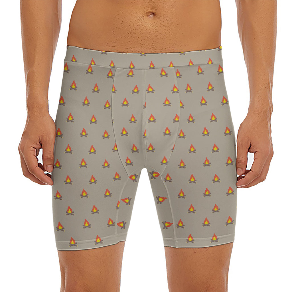 Camping Fire Pattern Print Men's Long Boxer Briefs