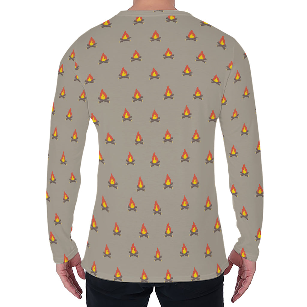 Camping Fire Pattern Print Men's Long Sleeve T-Shirt