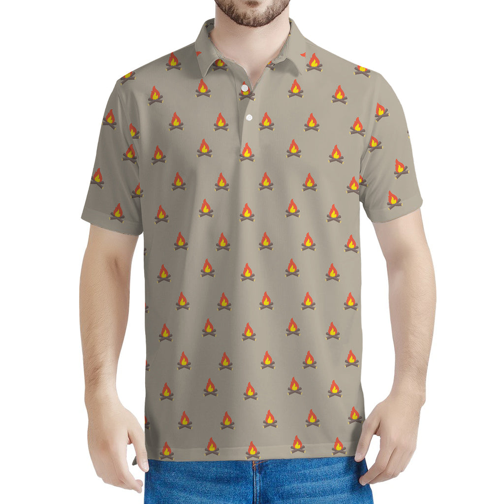 Camping Fire Pattern Print Men's Polo Shirt