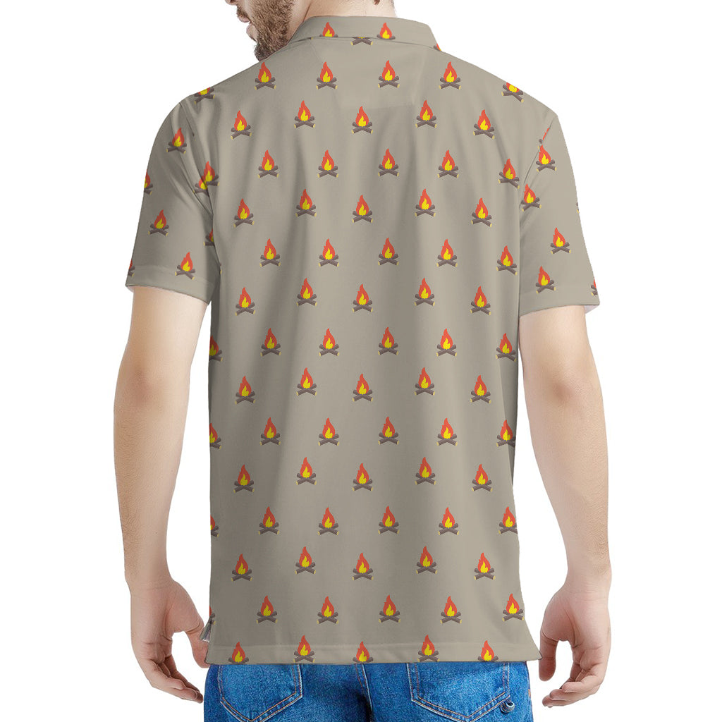 Camping Fire Pattern Print Men's Polo Shirt