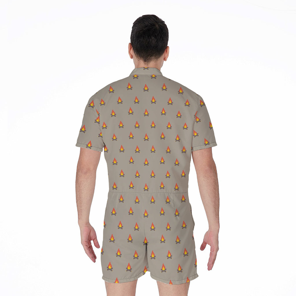 Camping Fire Pattern Print Men's Rompers