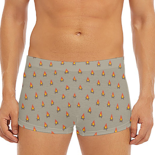 Camping Fire Pattern Print Men's Short Boxer Briefs