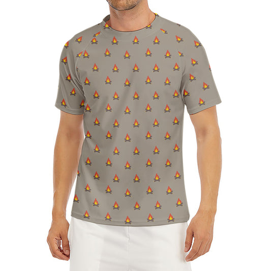 Camping Fire Pattern Print Men's Short Sleeve Rash Guard