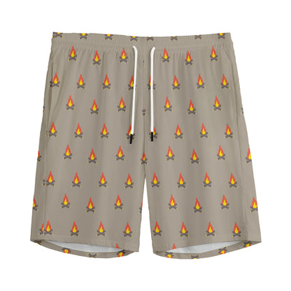 Camping Fire Pattern Print Men's Sports Shorts