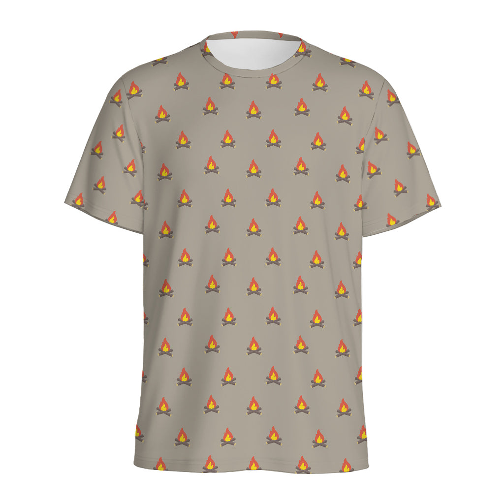 Camping Fire Pattern Print Men's Sports T-Shirt