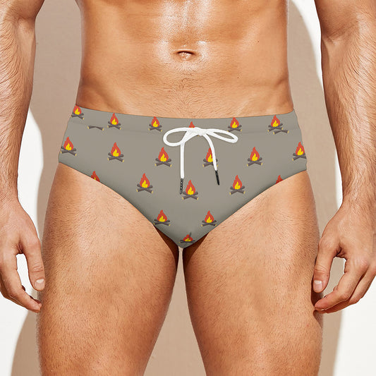 Camping Fire Pattern Print Men's Swim Briefs