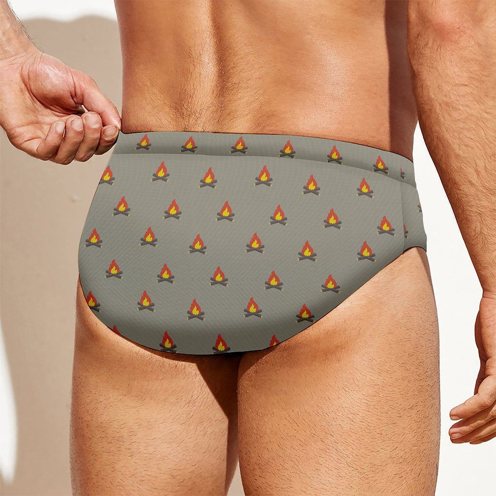 Camping Fire Pattern Print Men's Swim Briefs