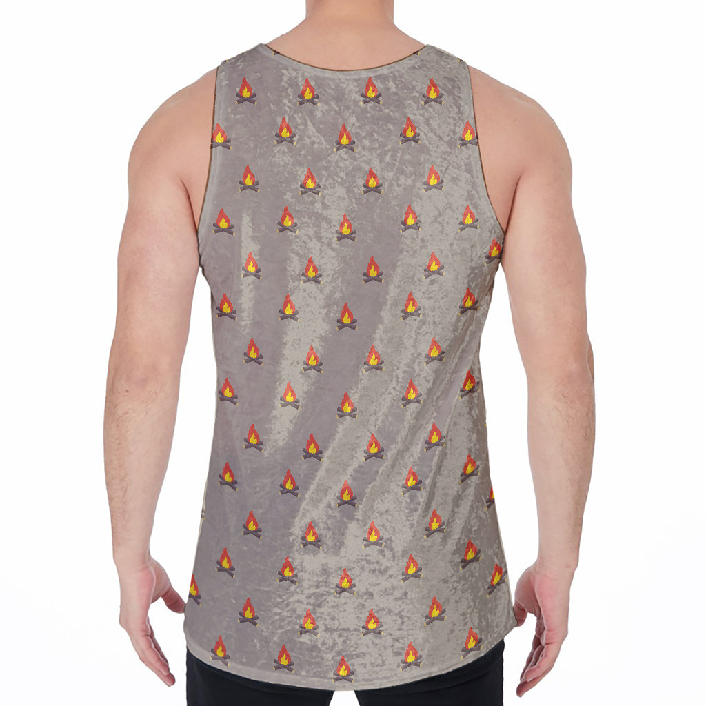 Camping Fire Pattern Print Men's Velvet Tank Top