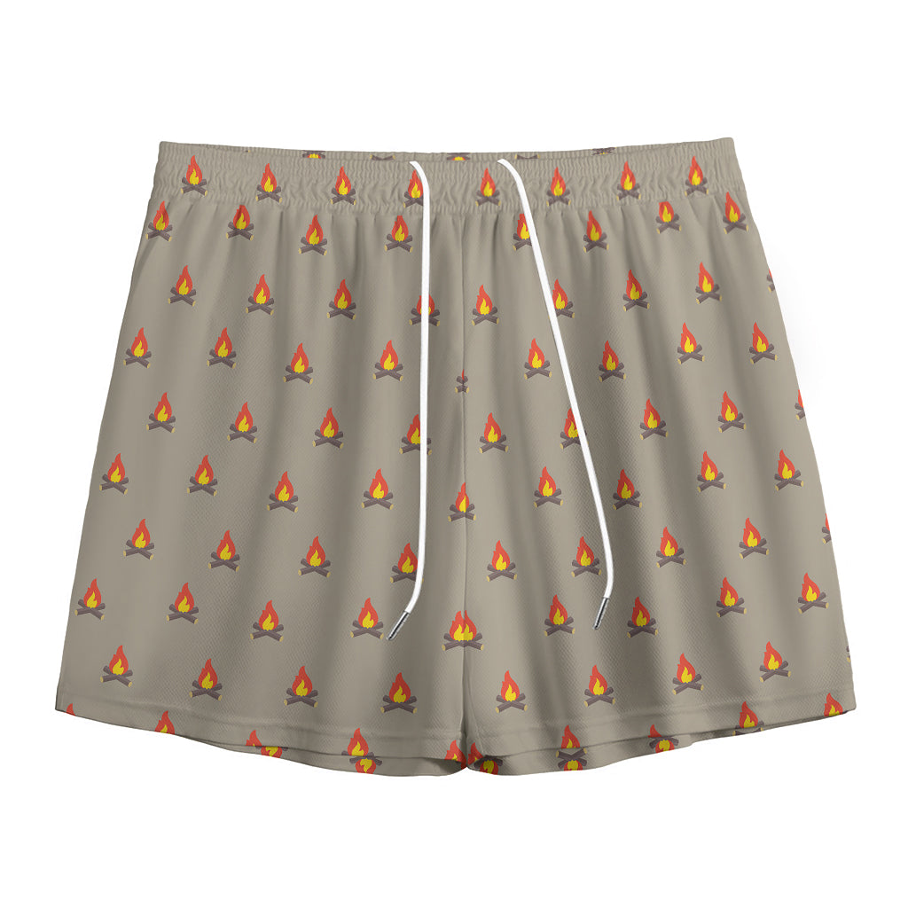 Camping Fire Pattern Print Mesh Shorts