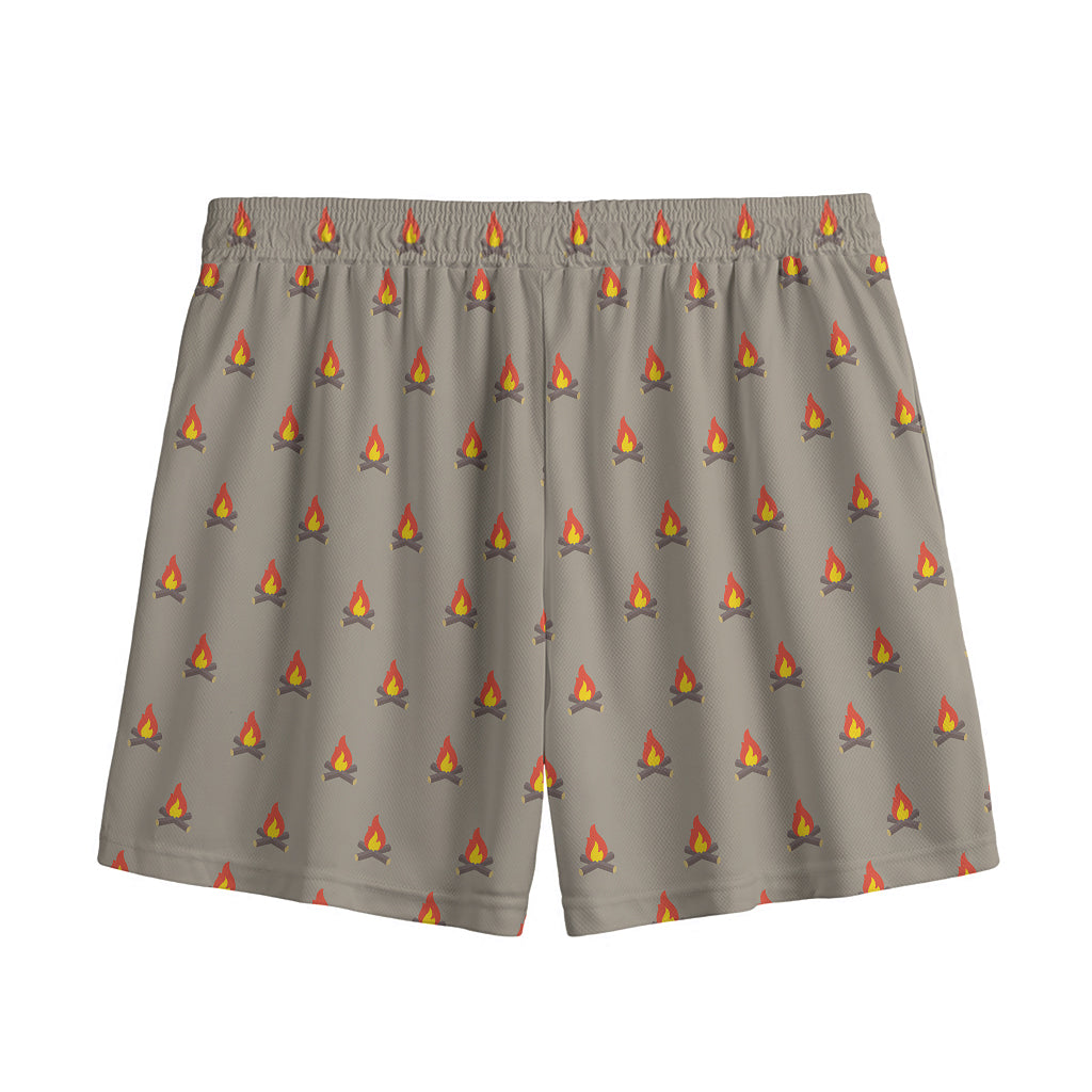 Camping Fire Pattern Print Mesh Shorts