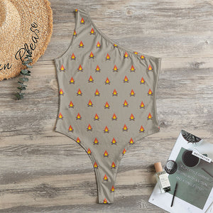 Camping Fire Pattern Print One Shoulder Bodysuit