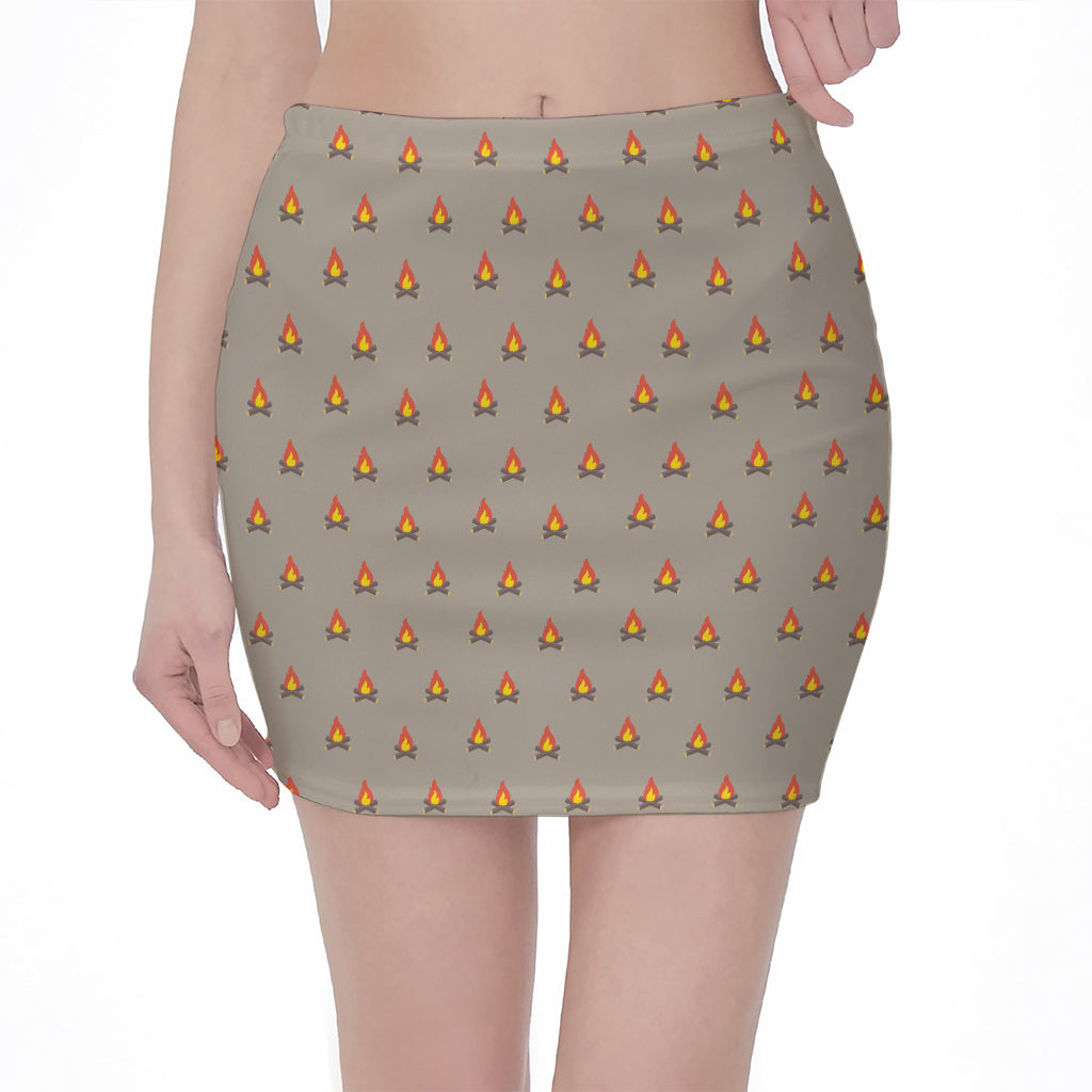 Camping Fire Pattern Print Pencil Mini Skirt