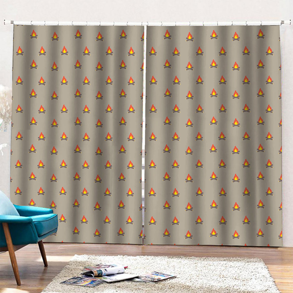 Camping Fire Pattern Print Pencil Pleat Curtains