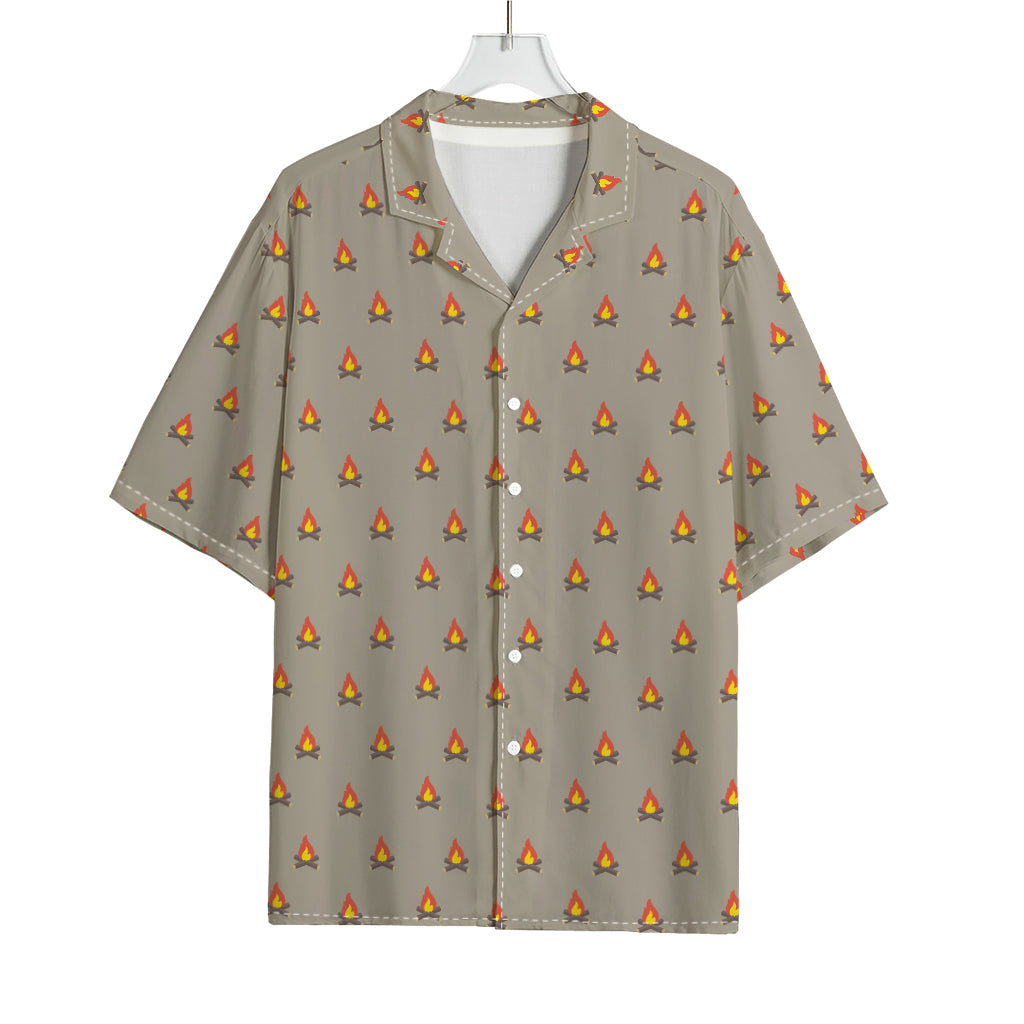 Camping Fire Pattern Print Rayon Hawaiian Shirt