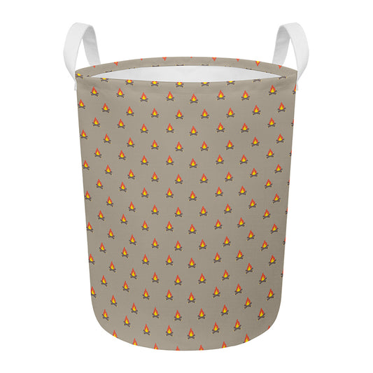 Camping Fire Pattern Print Round Laundry Basket