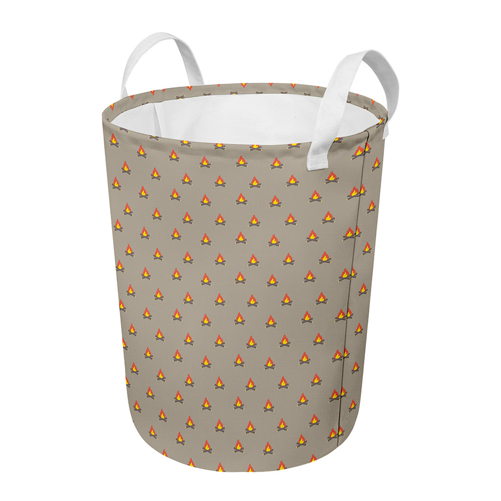 Camping Fire Pattern Print Round Laundry Basket