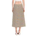 Camping Fire Pattern Print Side Slit Midi Skirt