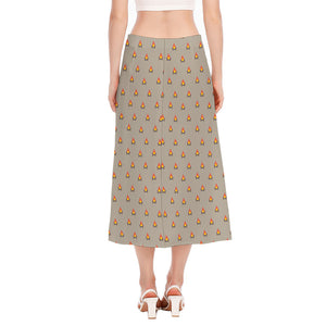 Camping Fire Pattern Print Side Slit Midi Skirt