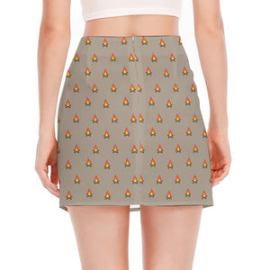 Camping Fire Pattern Print Side Slit Mini Skirt