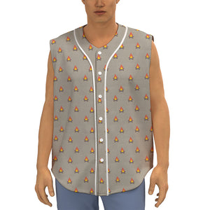 Camping Fire Pattern Print Sleeveless Baseball Jersey