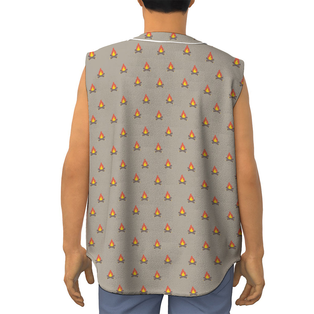 Camping Fire Pattern Print Sleeveless Baseball Jersey