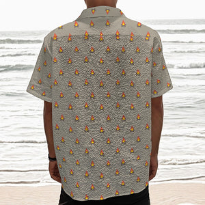 Camping Fire Pattern Print Textured Short Sleeve Shirt