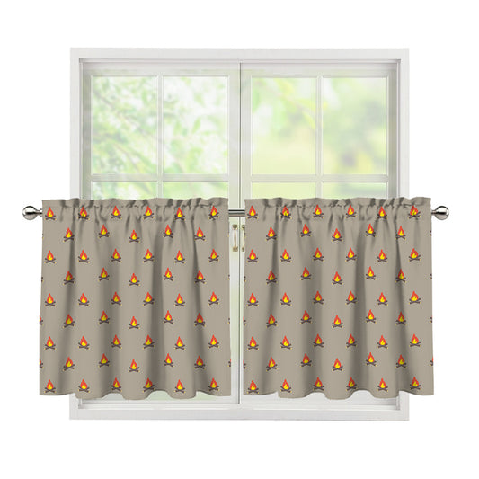 Camping Fire Pattern Print Tier Curtains