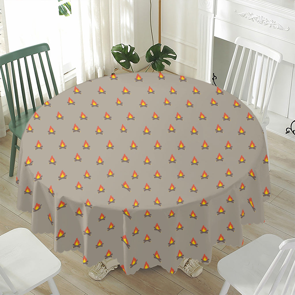 Camping Fire Pattern Print Waterproof Round Tablecloth