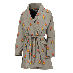 Camping Fire Pattern Print Women's Bathrobe