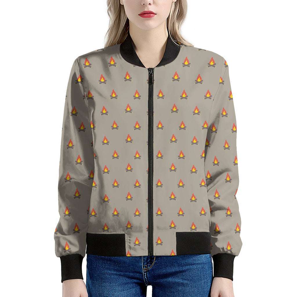 Camping Fire Pattern Print Women's Bomber Jacket