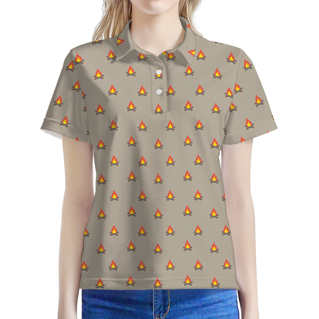 Camping Fire Pattern Print Women's Polo Shirt