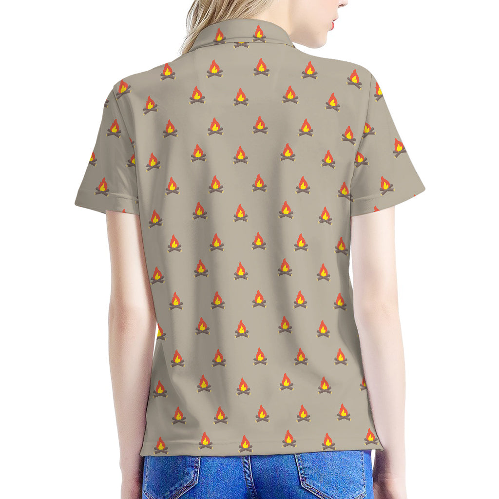 Camping Fire Pattern Print Women's Polo Shirt