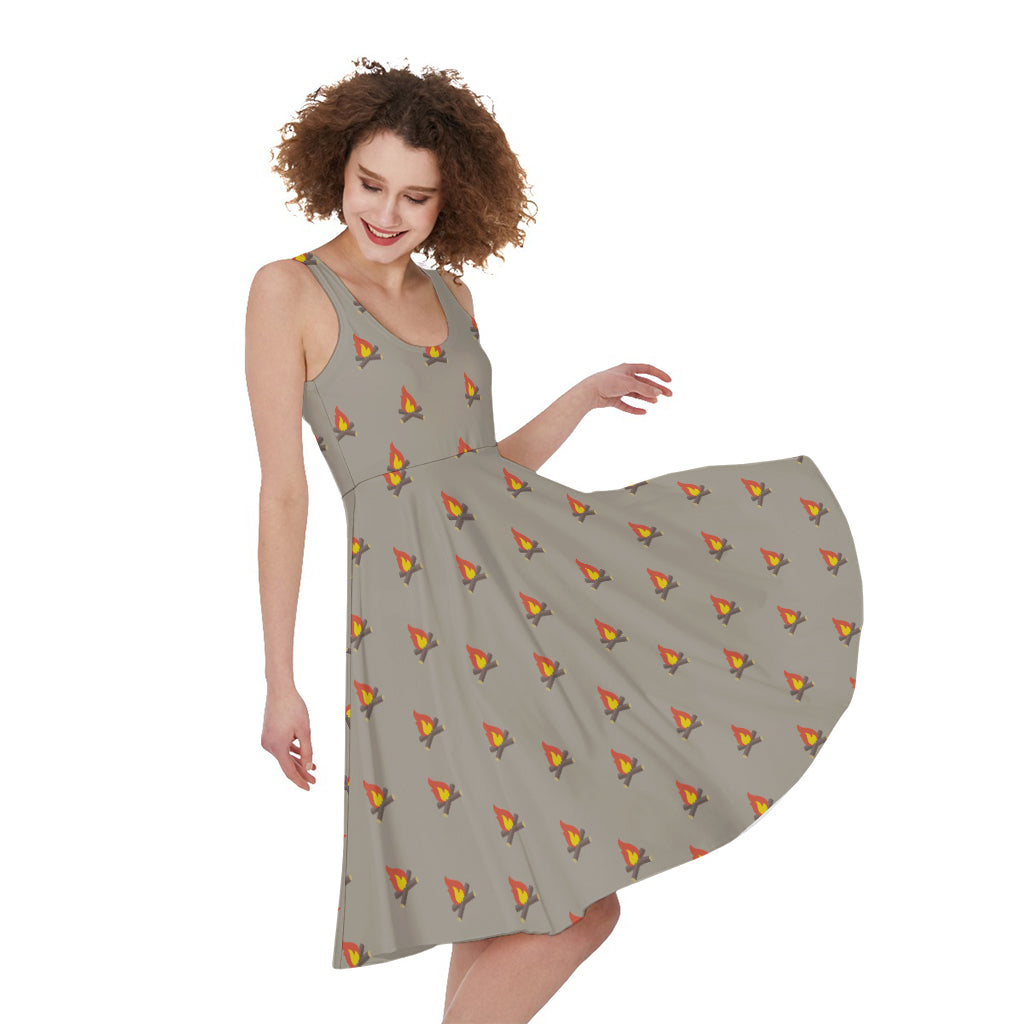 Camping Fire Pattern Print Women's Sleeveless Dress