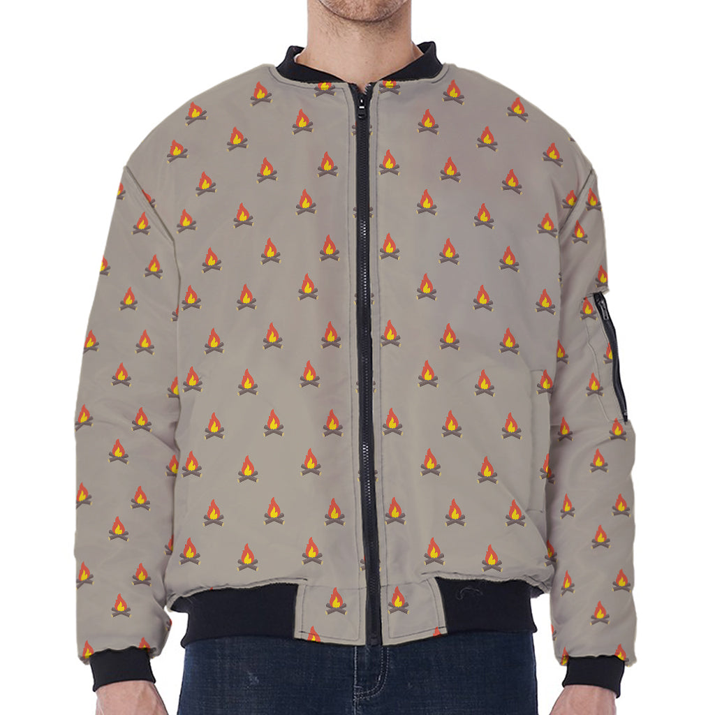 Camping Fire Pattern Print Zip Sleeve Bomber Jacket