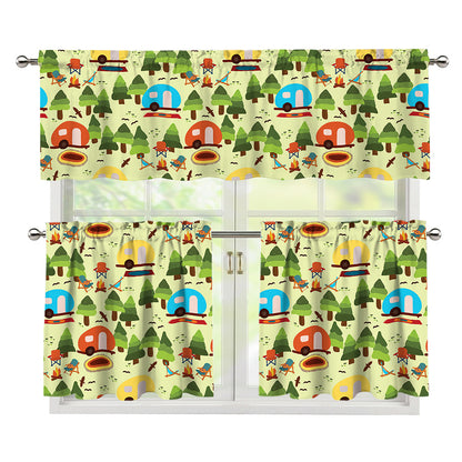 Camping Picnic Pattern Print 3 Piece Kitchen Curtains