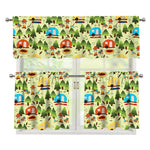 Camping Picnic Pattern Print 3 Piece Kitchen Curtains