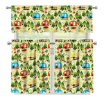 Camping Picnic Pattern Print 3 Piece Kitchen Curtains