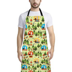 Camping Picnic Pattern Print Bib Apron With Pocket