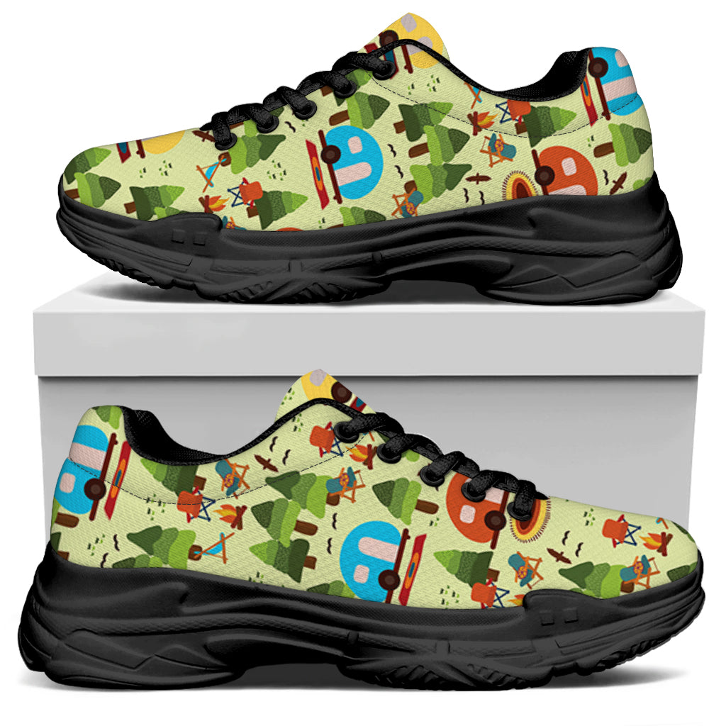 Camping Picnic Pattern Print Black Chunky Shoes